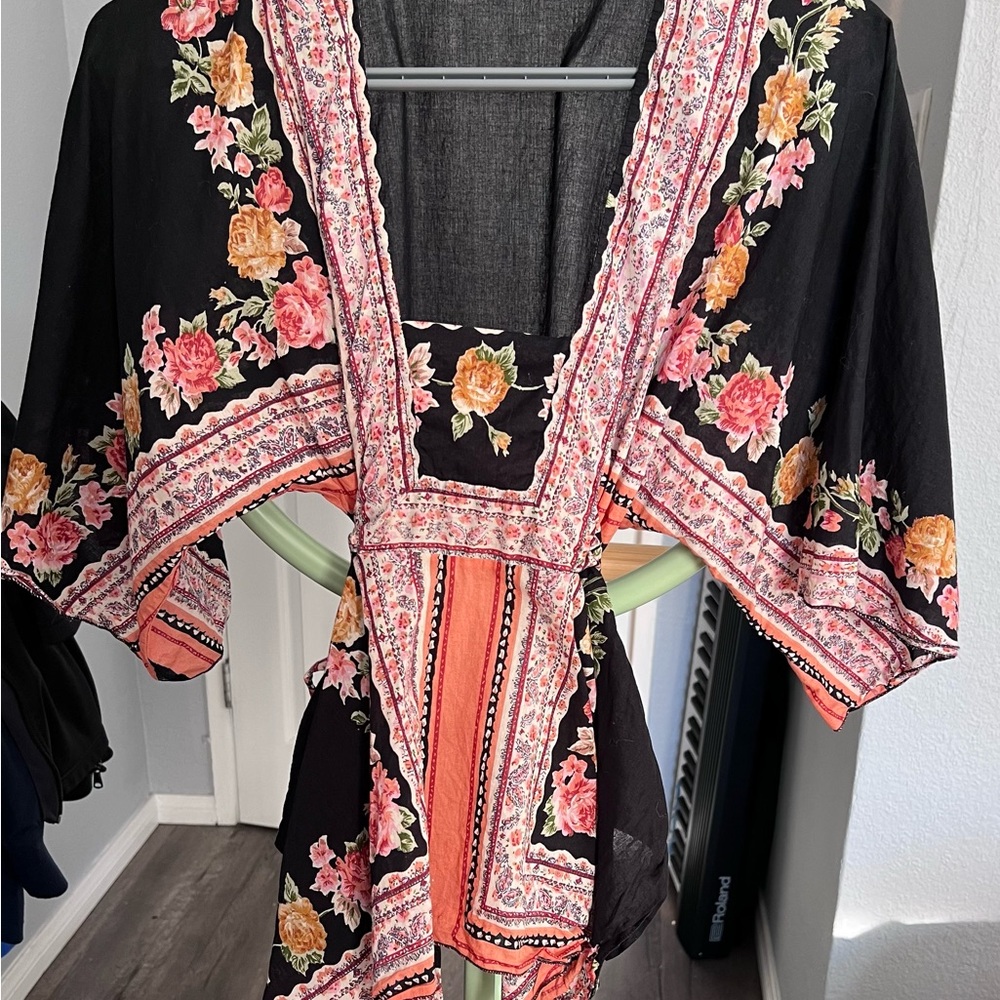 Floral Kimono with Pink and Orange Accents